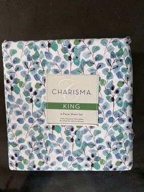 Charisma King Sheet Set with Blue and Green Leaf Pattern